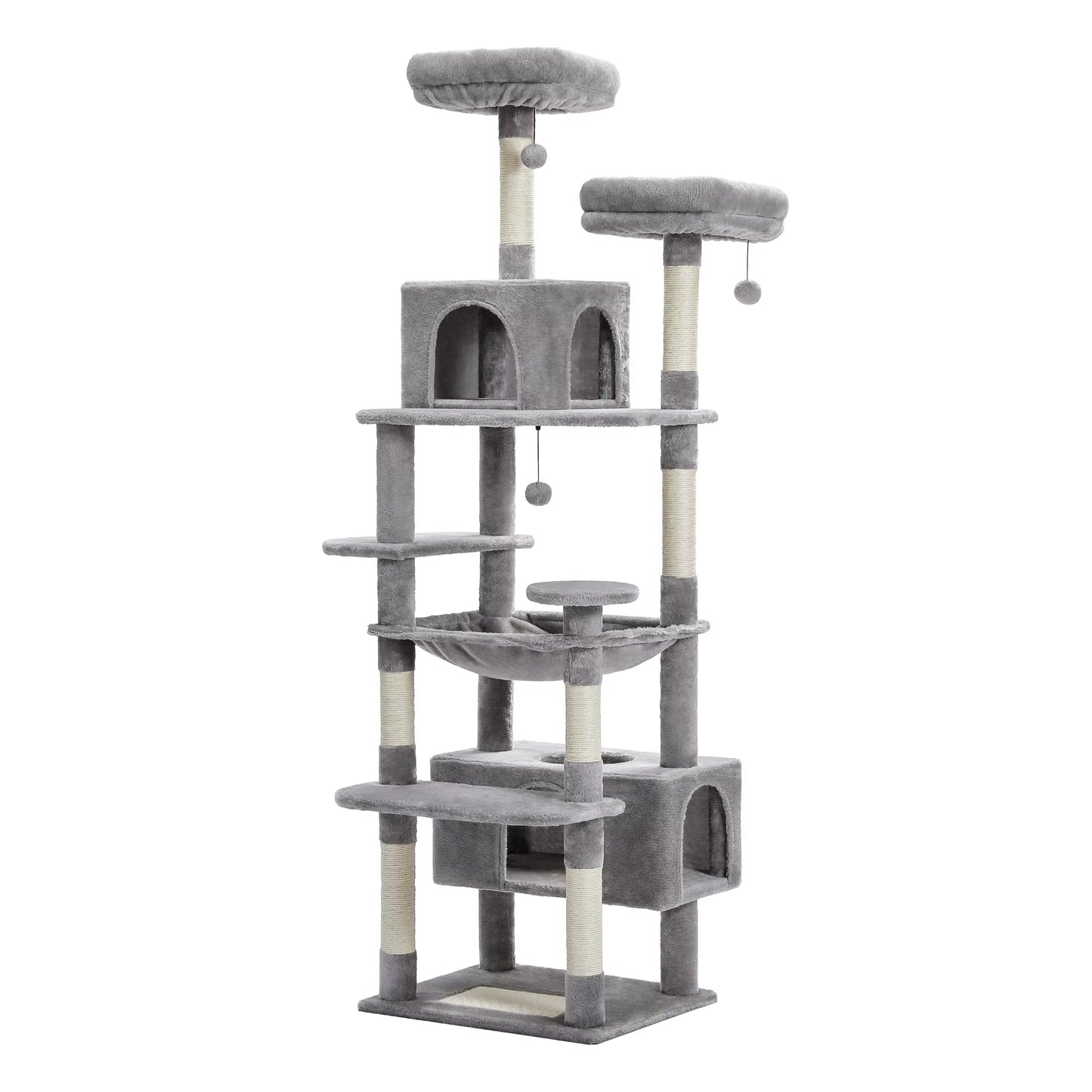 Árbol para gatos de varios niveles, torre de lujo para gatos de 72,4 pulgadas con hamaca tipo condominio, rascadores para gatos con poste rascador