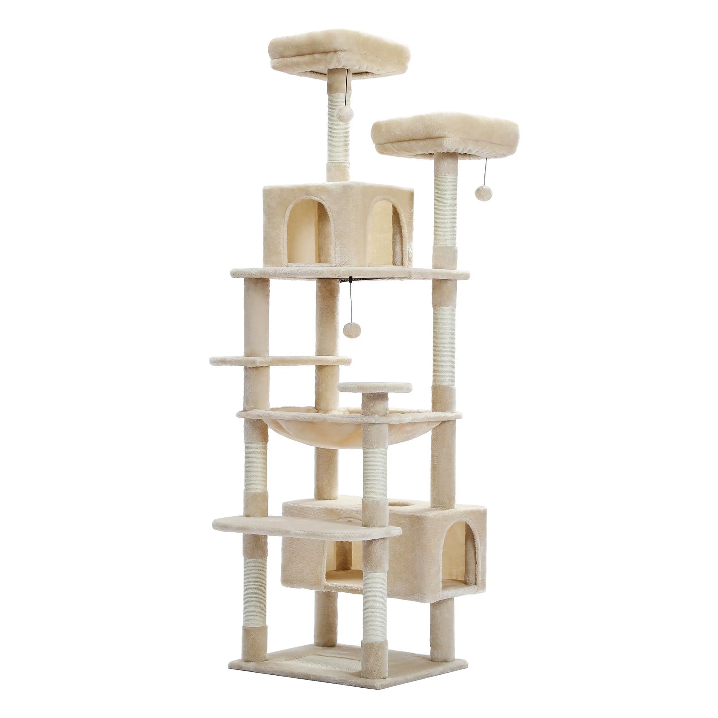 Árbol para gatos de varios niveles, torre de lujo para gatos de 72,4 pulgadas con hamaca tipo condominio, rascadores para gatos con poste rascador