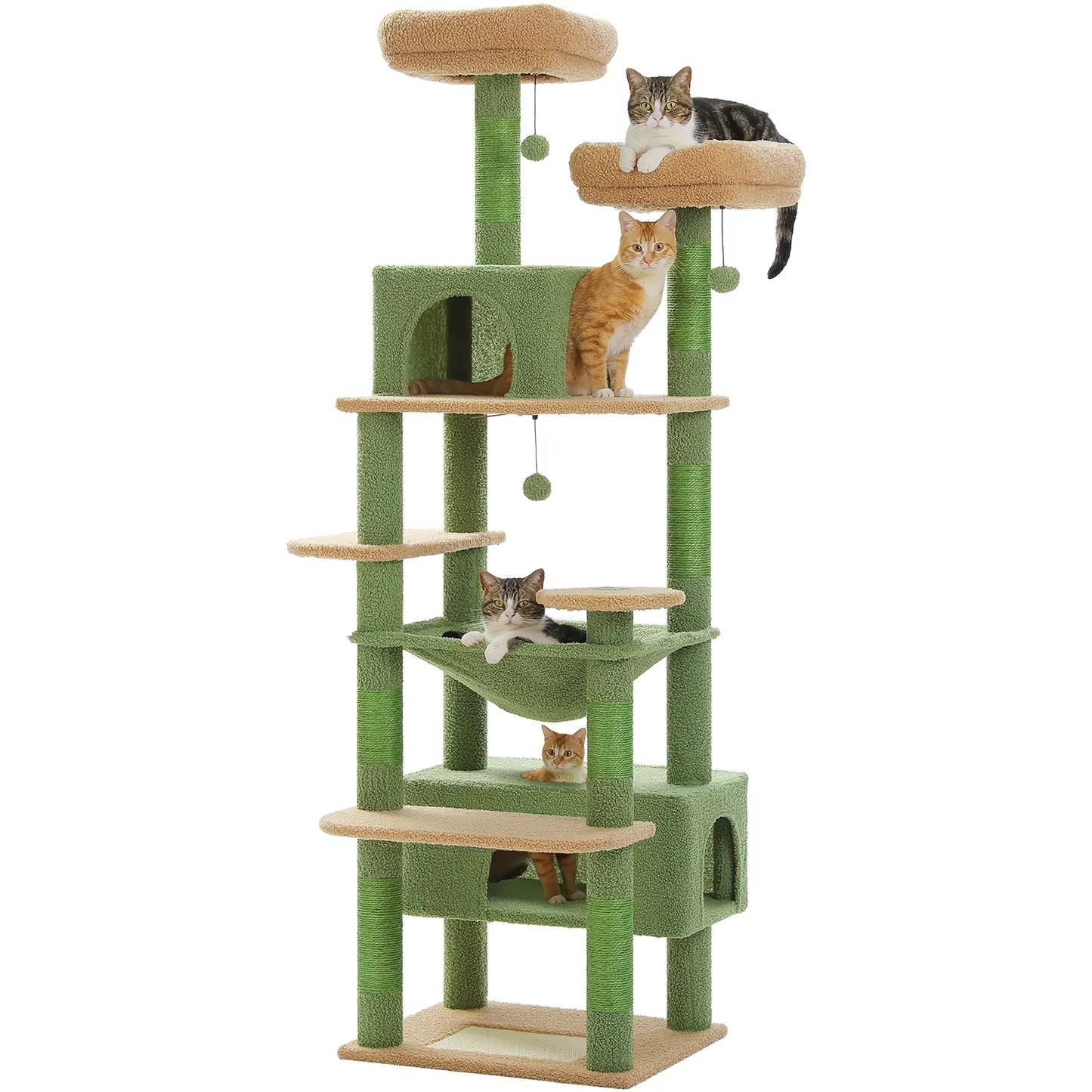 Árbol para gatos de varios niveles, torre de lujo para gatos de 72,4 pulgadas con hamaca tipo condominio, rascadores para gatos con poste rascador