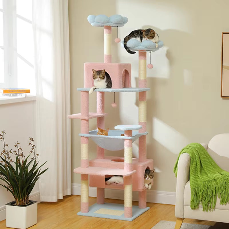 Árbol para gatos de varios niveles, torre de lujo para gatos de 72,4 pulgadas con hamaca tipo condominio, rascadores para gatos con poste rascador