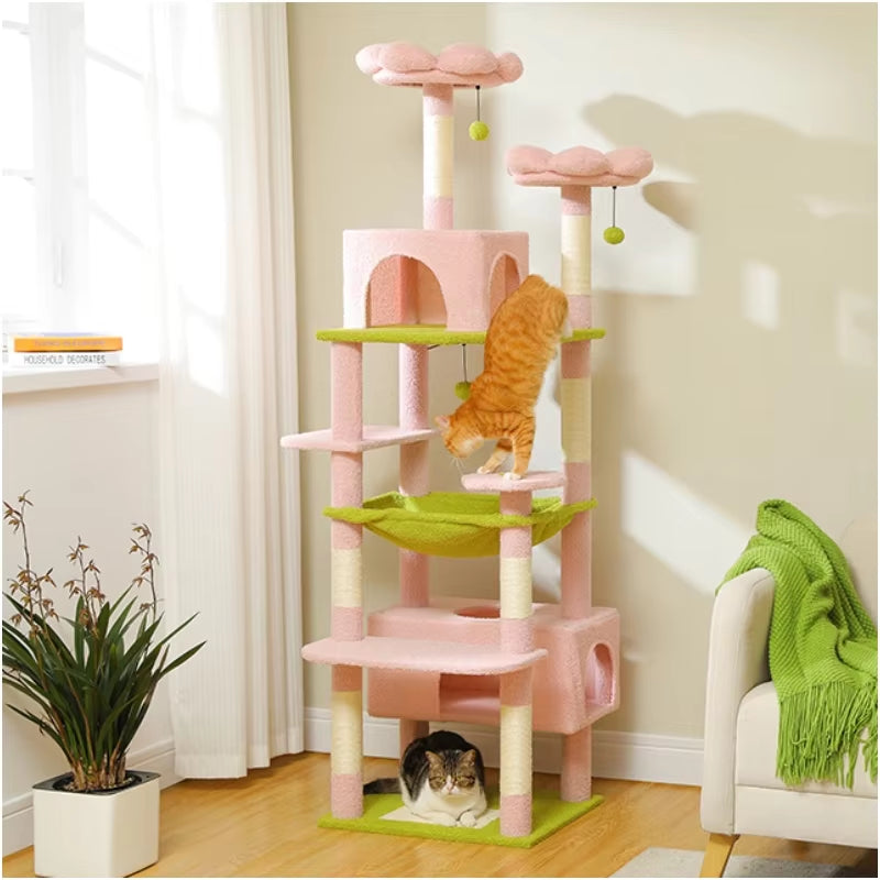 Árbol para gatos de varios niveles, torre de lujo para gatos de 72,4 pulgadas con hamaca tipo condominio, rascadores para gatos con poste rascador